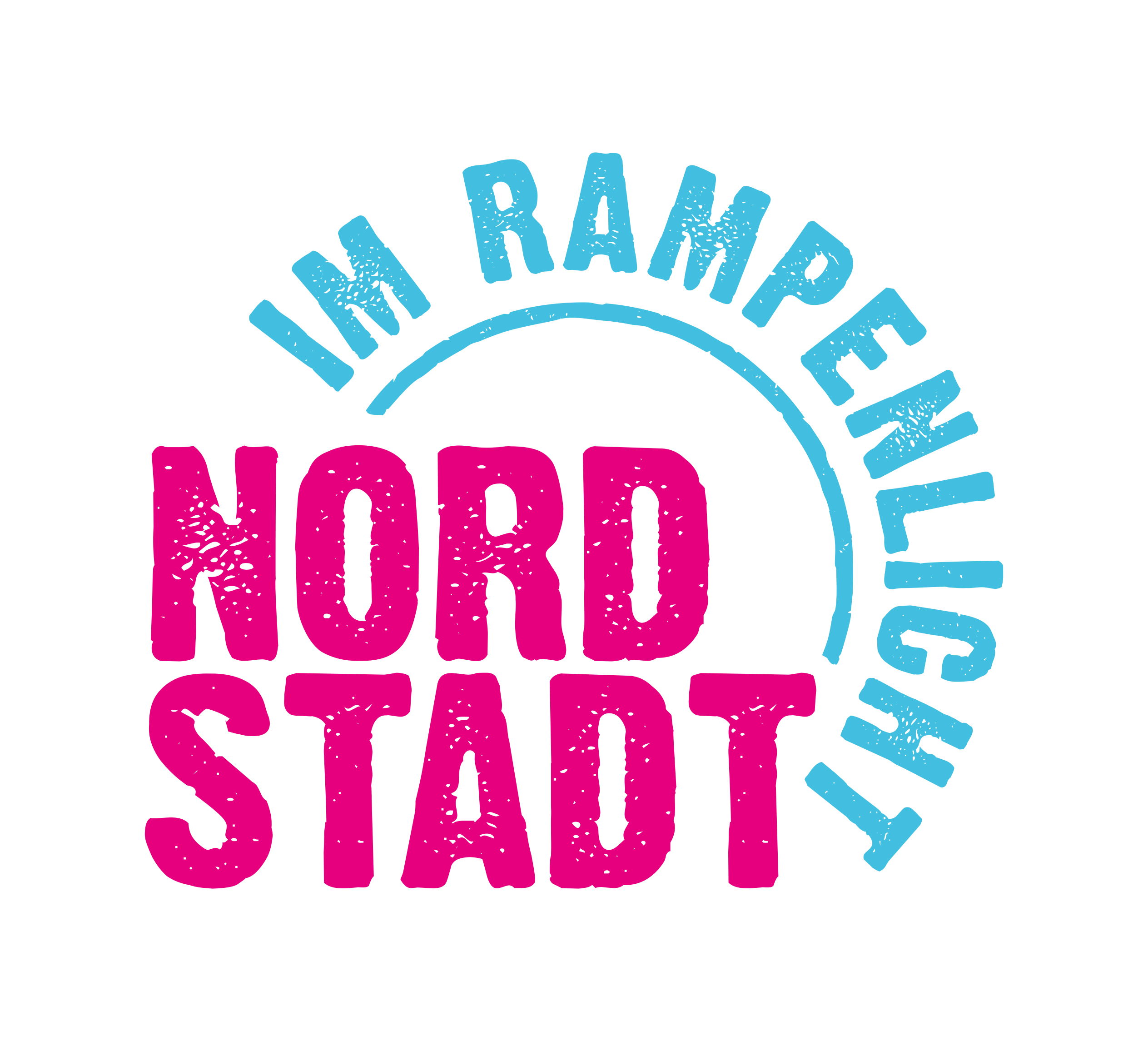 Rosa und blaue Schrift vor weißem Hintergrund: Nordstadt im Rampenlicht.