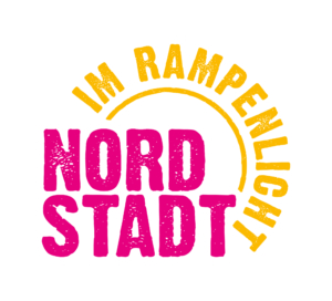 Rosa und gelbe Schrift vor weißem Hintergrund: Nordstadt im Rampenlicht.