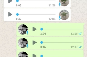 Man sieht den Verlauf eines Chats bei Whatsapp. Zwei Personen schicken sich gegenseitig Sprachnachrichten.