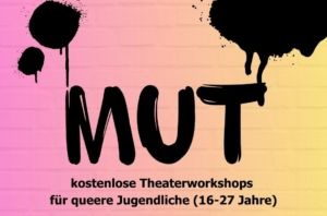 Auf einer bunten Wand steht das Wort "Mut" gesprüht.