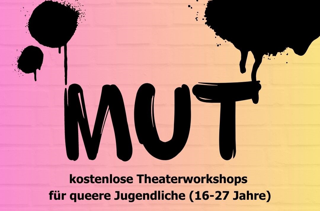 Auf einer bunten Wand steht das Wort "Mut" gesprüht.
