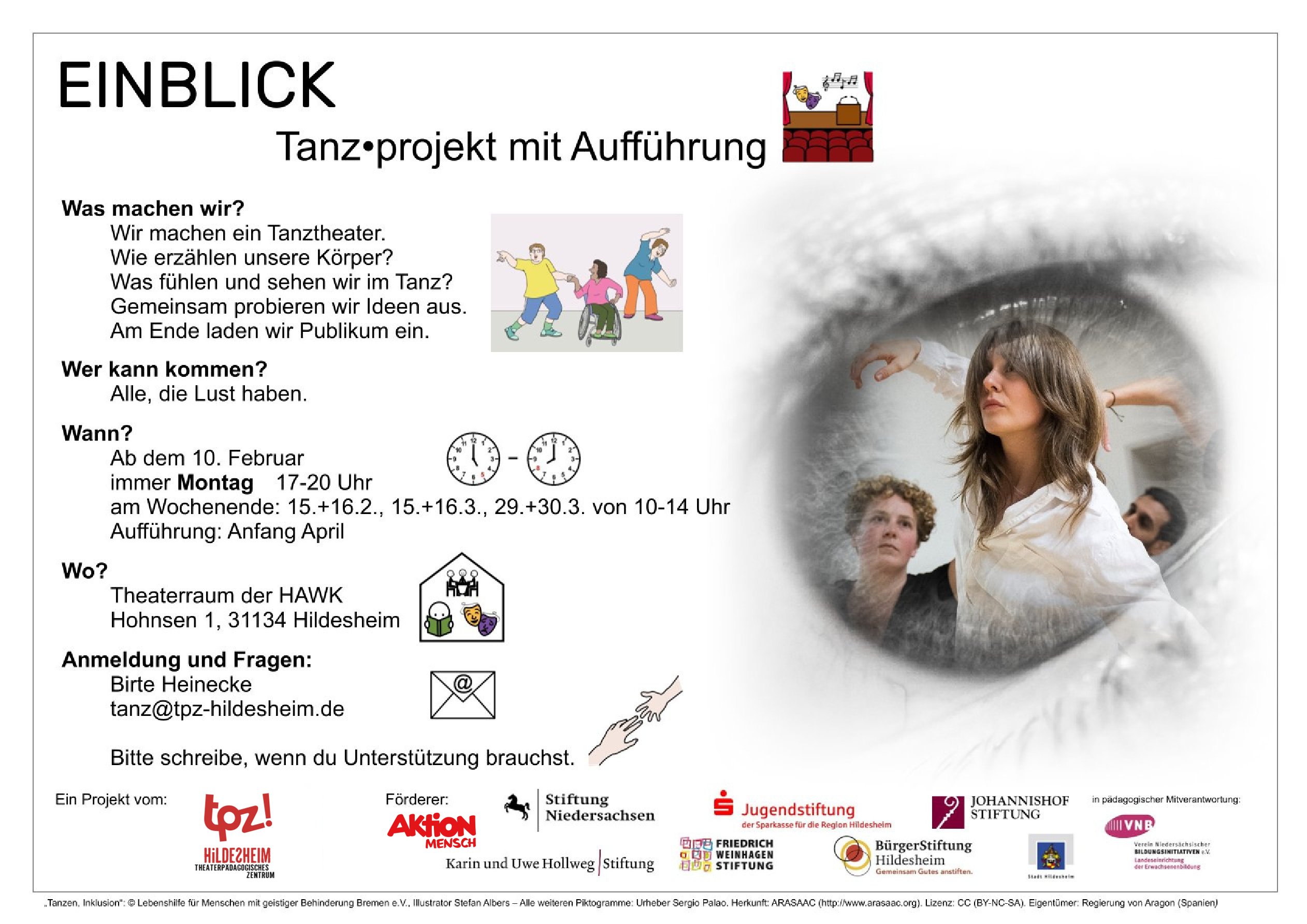 Das Bild zeigt den Flyer zum Projekt "Einblick" in Leichter Sprache.