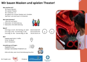 Das Bild zeigt den Flyer zum Projekt "Masken-Walkact" in Leichter Sprache.